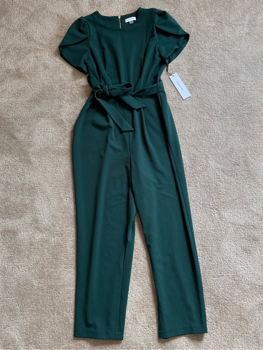 Calvin Klein NWT Emerald Green and Gold Zipper Formal Jumpsuit